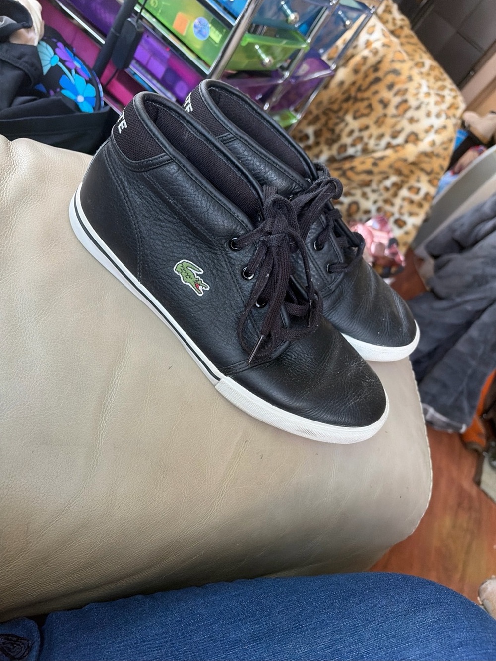 Lacoste Men’s Black Leather Mid-Top Sneakers Size 7.5 US